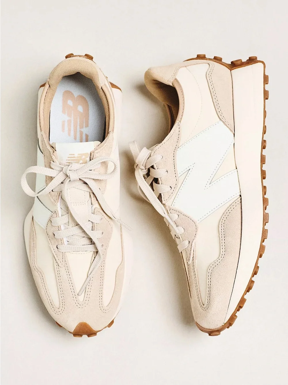 New Balance Beige and White Retro Runner Sneakers - Picture 1 of 8